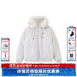 F426【赵露思许妍同款】90绒加厚大毛领工装派克连帽羽绒服 白灰色 S