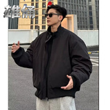 雄俑bomber飞行夹克男秋冬加厚硬汉美式棉衣外套男工装短款夹棉服男 5335黑色 常规 XL 【120-140斤】