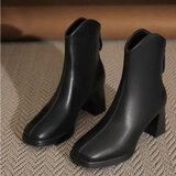 大东秘语透气高跟靴子女2025秋冬季新款奶茶色马丁靴粗跟洋气瘦瘦女鞋短靴 中奥美&z8217-黑色加绒 37 (235mm)