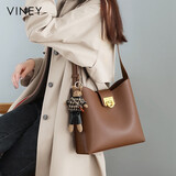 viney牛皮包包女包品牌水桶包轻奢单肩斜挎包生日母亲节礼物实用送妈妈