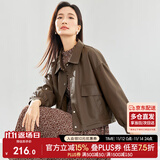 尚都比拉秋季简约时髦设计感经典百搭短款外套女皮夹克 咖色 XL 