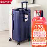 纯奢（CHEYSIR）五轮超大容量行李箱万向轮PC拉杆箱男女学生旅行箱密码箱包皮箱子 旗舰款-白配蓝·杯架+USB充电口 30英寸 【创新5轮-干湿分离内里】
