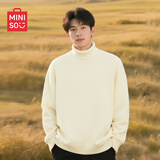 名创优品（MINISO）高领毛衣男冬季新款软糯亲肤绵羊绒一体绒内搭针织衫 米白 2XL