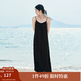 茵曼（INMAN）波西米亚吊带油画连衣裙女2025夏季新款度假裙子 黑色 XL