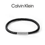 Calvin Klein CK官方正品 编织款男生手环简约小众可调节皮手链手绳送男友礼物 黑色