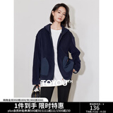 初语双面绒复古休闲外套女2024秋冬新款撞色减龄保暖宽松连帽开衫 藏青色 S