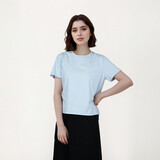 【拉夫劳伦制造商】2025秋季含桑蚕丝女士低圆领透气休闲短袖T恤 浅蓝 M 85-105斤