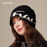 CACUSS帽子女冬季毛线帽套头冷帽保暖堆堆帽女士针织帽防风护耳 黑色
