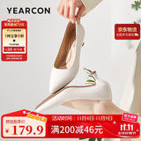 意尔康女鞋细跟通勤工作鞋浅口时装高跟鞋单鞋女春秋 26902W米白40