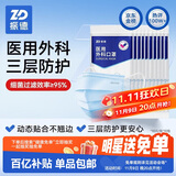 振德一次性医用外科口罩成人儿童保暖口罩冬季防粉尘雾霾 蓝色100只 