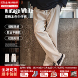 马登工装美式复古棉籽壳原色牛仔裤男秋季cleanfit宽松直筒休闲长裤子 米白色 【微喇/美式高街男裤】 L