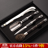 锦格大马士革普洱开茶刀茶道六君子套装茶勺茶铲茶夹功夫茶具配件组合 紫光檀凤祥【不锈钢】4件套