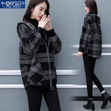 莫代尔格子外套女2025春秋新款开衫时尚修身显瘦加厚保暖女装上衣 黑色 M
