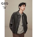 GXG男装美式皮衣男女同款2024秋季新款夹克 黑色 190/XXXL