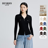 深呼吸DEEP BREATH女装双头拉链装饰袋纯羊毛针织开衫女A400975 黑 M (3)