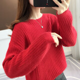 施洛澜外穿打底衫毛衣女士2025秋冬装新款宽松针织衫长袖上衣慵懒保暖 红色 均码 建议90-135斤