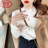 浪莎毛衣女秋冬新款2026年洋气内搭针织衫半高领修身蕾丝加绒打底衫女