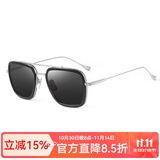 贝尔莎 变色防蓝光钢铁侠唐尼眼镜太阳镜男大脸近视墨镜钛架框架 黑银板材镜框-偏光太阳镜 黑灰片