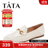 他她（TATA）方头乐福鞋女休闲平底一脚蹬小皮鞋女单鞋春秋款FLC22AM4 米色 37
