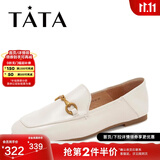 他她（TATA）方头乐福鞋女休闲平底一脚蹬小皮鞋女单鞋春秋款FLC22AM4 米色 40