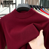 优斯顿·保罗 EUSTON PAUL羊毛衫男冬款男士加厚半高领毛衣商务休闲羊毛针织打底衫衣服 酒红色 XL (175) 建议135-155斤