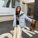 YAOJI2025新款棉衣女短款外套不臃肿轻薄小个子冬装夹棉洋气羽绒棉袄潮 蓝色 L 100-120斤