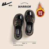 回力厚底乐福鞋女鞋2025新款秋冬加绒英伦黑色小皮鞋法式百搭鞋子 黑色【亮面复古C扣】 39