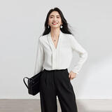伯德小姐白色衬衫v领职业装女西装内搭上衣正装面试通勤日常雪纺衬衣