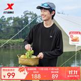 特步（XTEP）钜惠卫衣男女装运动服针织上衣宽松圆领长袖t恤打底衫运动套头衫 正黑色-0005（情侣款-长T） L