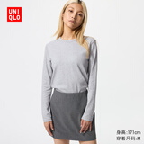 优衣库女装柔滑弹力棉质圆领T恤/长袖基础版型内搭480869 03 灰色 M /160/84A