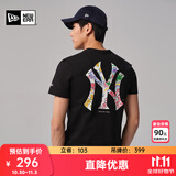 NEW ERA纽亦华MLB腰果花运动短袖T恤透气男女情侣NY LA印花 13527215-黑色-NY 水彩涂鸦 L