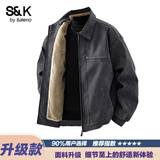 班尼路（Baleno） S&K系列美式皮衣外套男款春秋宽松休闲皮夹克机车服男生上衣 黑色加绒【抗寒-加绒加厚】 L 推荐【125斤-145斤】