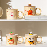 摩登主妇马克杯带盖陶瓷杯子水杯早餐杯情侣咖啡杯茶杯 熊猫+小熊