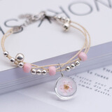 QMXD干花植物标本手链女韩版简约樱花森女系闺蜜学生情人节纪念送女友 小圆球桃桃花 扁平款