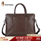 暇步士（Hush Puppies）公文包单肩斜跨手提包头层牛皮手拿包男士商务包电脑包送礼物棕色
