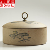 正扬 老岩泥粗陶土茶叶罐大号普洱陶瓷茶罐 茶饼盒 七子饼储存罐 醒茶罐子 粗陶普洱罐三片装-清韵荷香