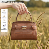 CHARLES&KEITH鳄鱼纹凯莉包手提斜挎婚包包女包生日礼物CK2-50270880-1 Chocolate Croco巧克力鳄鱼纹色（新色） S