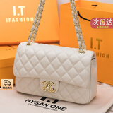 香奈小香儿包女2025新款专柜真皮包高级感单肩斜挎包大容量cf包 米白色大号+浅金穿皮链条
