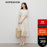 红袖高端精致连衣裙夏季新款女装刺绣插肩袖收腰显瘦圆领仙女气质长裙 浅米005 L