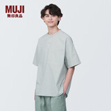 无印良品（MUJI）男式 凉感 亨利领短袖T恤 男士打底衫男款AC1W6C4S 浅绿色条纹 L （175/100A）