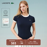 LACOSTE法国鳄鱼女装25春夏新款拼色纯棉修身舒适短袖T恤|TF2432 HHW/藏青色/白色拼色 L 40