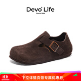 Devo的沃软木勃肯鞋男女同款单鞋绒面复古包头鞋情侣文艺休闲鞋 66008 深棕反绒牛皮 36
