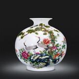 欢畅 景德镇陶瓷器石榴小花瓶 家居装饰摆件插花中式客厅电视柜工艺品 松鹤延年石榴瓶