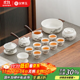 金镶玉功夫茶具套装 节日送礼礼品盒陶瓷茶壶茶杯侧把 羊脂玉瓷松乔套组