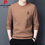 皮尔卡丹（pierre cardin）品牌卫衣男春秋款圆领男士纯棉长袖t恤男休闲宽松打底衫上衣潮流T 长薄款7729驼色 175/XL 建议140-155斤