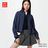 优衣库女装法兰绒箱型衬衫/长袖衬衣480832 67 海蓝色 L /160/88A