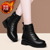 卡澜珊牛皮短靴女2025冬季新款女鞋粗跟马丁靴皮鞋皮靴女加绒棉鞋女靴子 68188（加绒款）金属扣 38