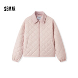 森马（Semir）棉服女灯芯绒翻领菱形格复古2024冬三防宽松轻薄棉衣109724112007