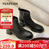 意尔康短靴女加绒厚底切尔西大码鞋妈妈短靴子 26619W 黑色    38