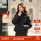 森马（Semir）90绒羽绒服女短款小宽松连帽高蓬面包服冬防泼水防风立领外套百搭 【显瘦小A廓形】黑色（灰鸭绒）90001 M